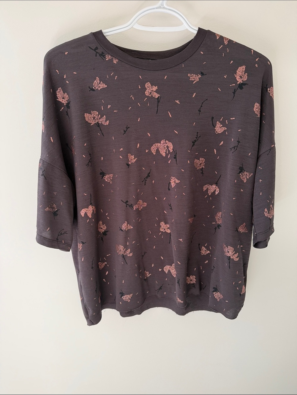 Zara Charcoal Crewneck Sweatshirt with Pink Floral Print